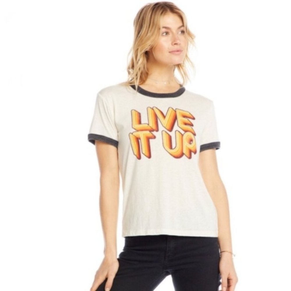 NWT CHASER Live It Up Ringer Tee In Vintage White - Picture 3 of 7